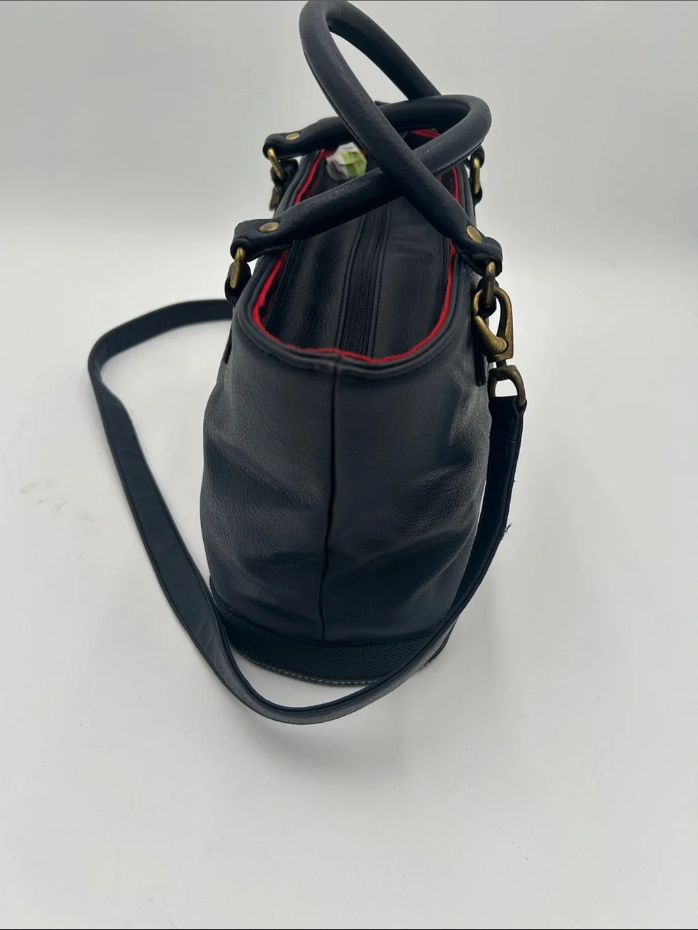 Y2K Tommy Hilfiger Navy Pebbled Leather Tote Bag Detachable Crossbody Strap
